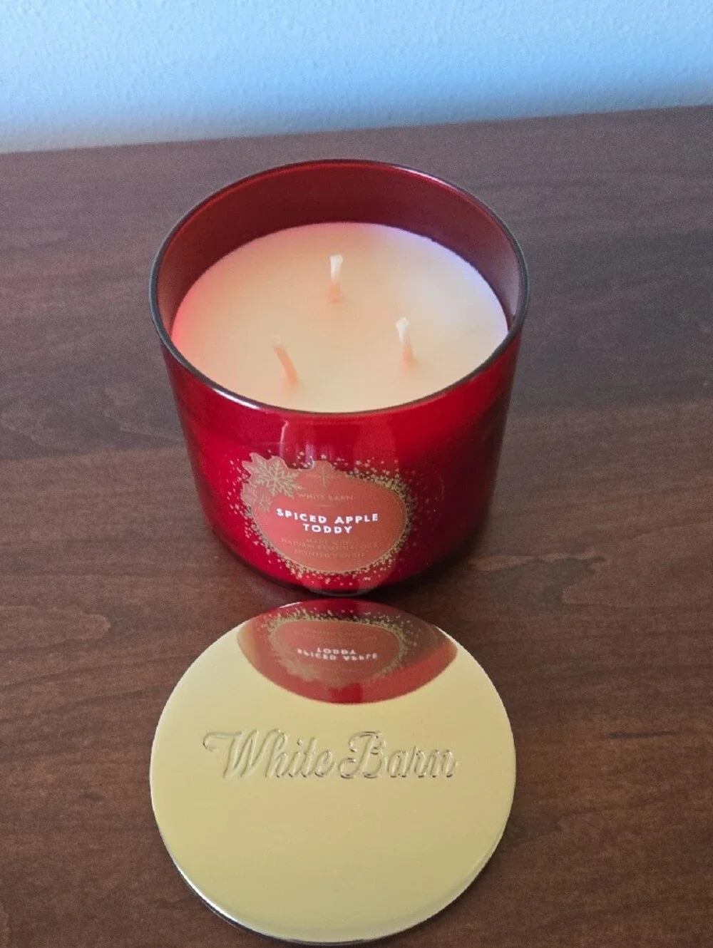 Bath & Body Works Spiced Apple Toddy Candle - Red & Gold 3-Wick